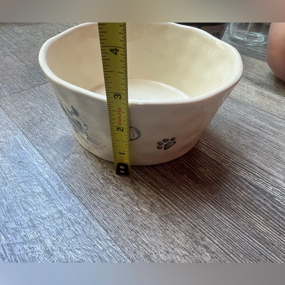 Signature Collections White Organic Ceramic Pet Bowl with Dog Design